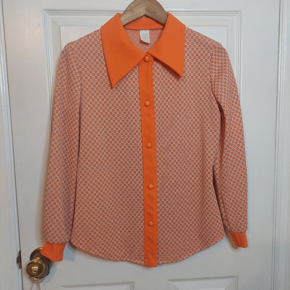 Vintage Orange Geometric Button-Down Shirt